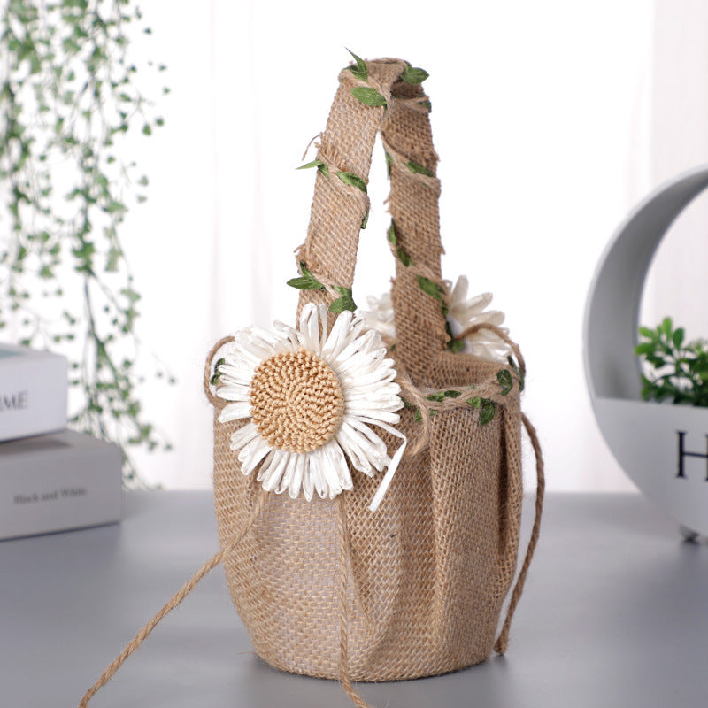 Retro Cotton Linen Flower Basket Flower Basket Rattan Daisy Decoration