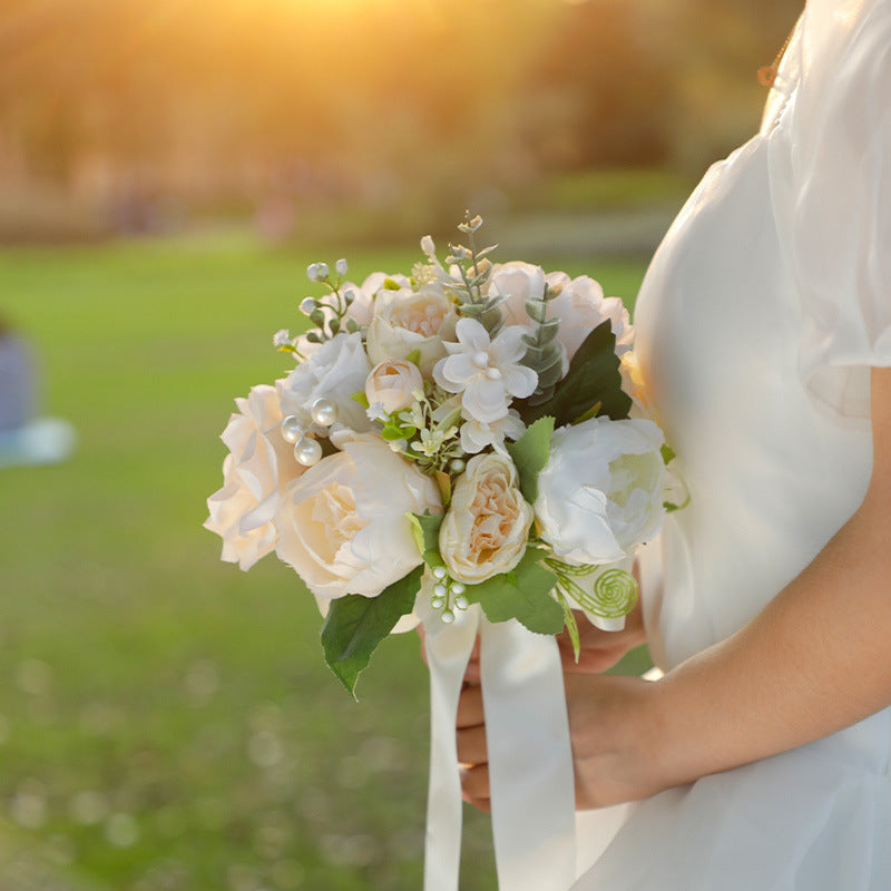 Wedding Flower For The Groom And Bride, Simulated Peony Wedding Bouquet