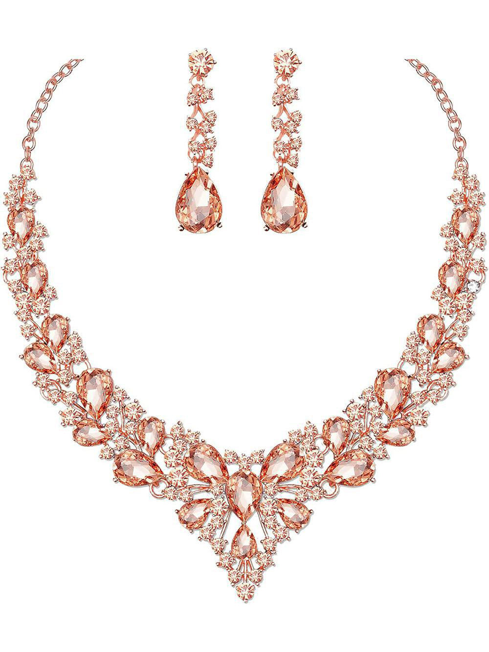 Bridal Crystal Teardrop Jewelry Set | Necklace and Earrings for Women's Wedding