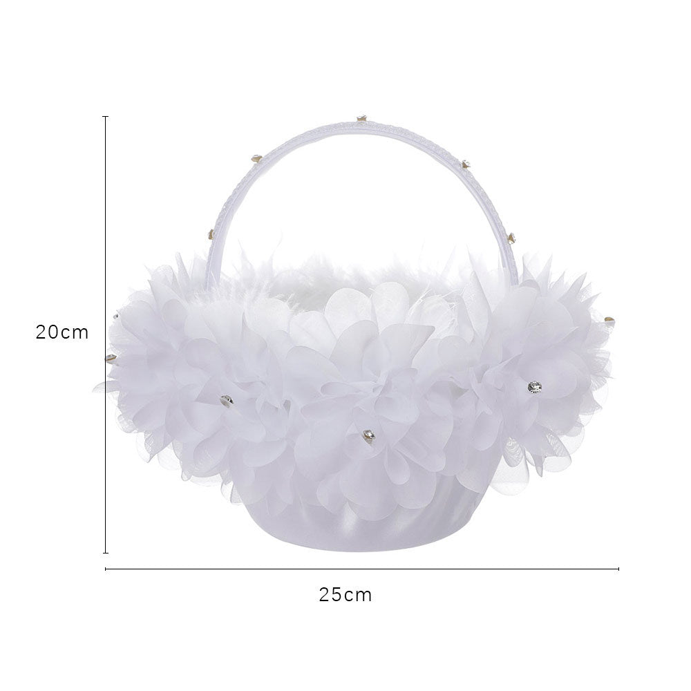 Bride And Bridesmaid Flower Basket Portable White Petals Simple Flower Basket, HL-5726