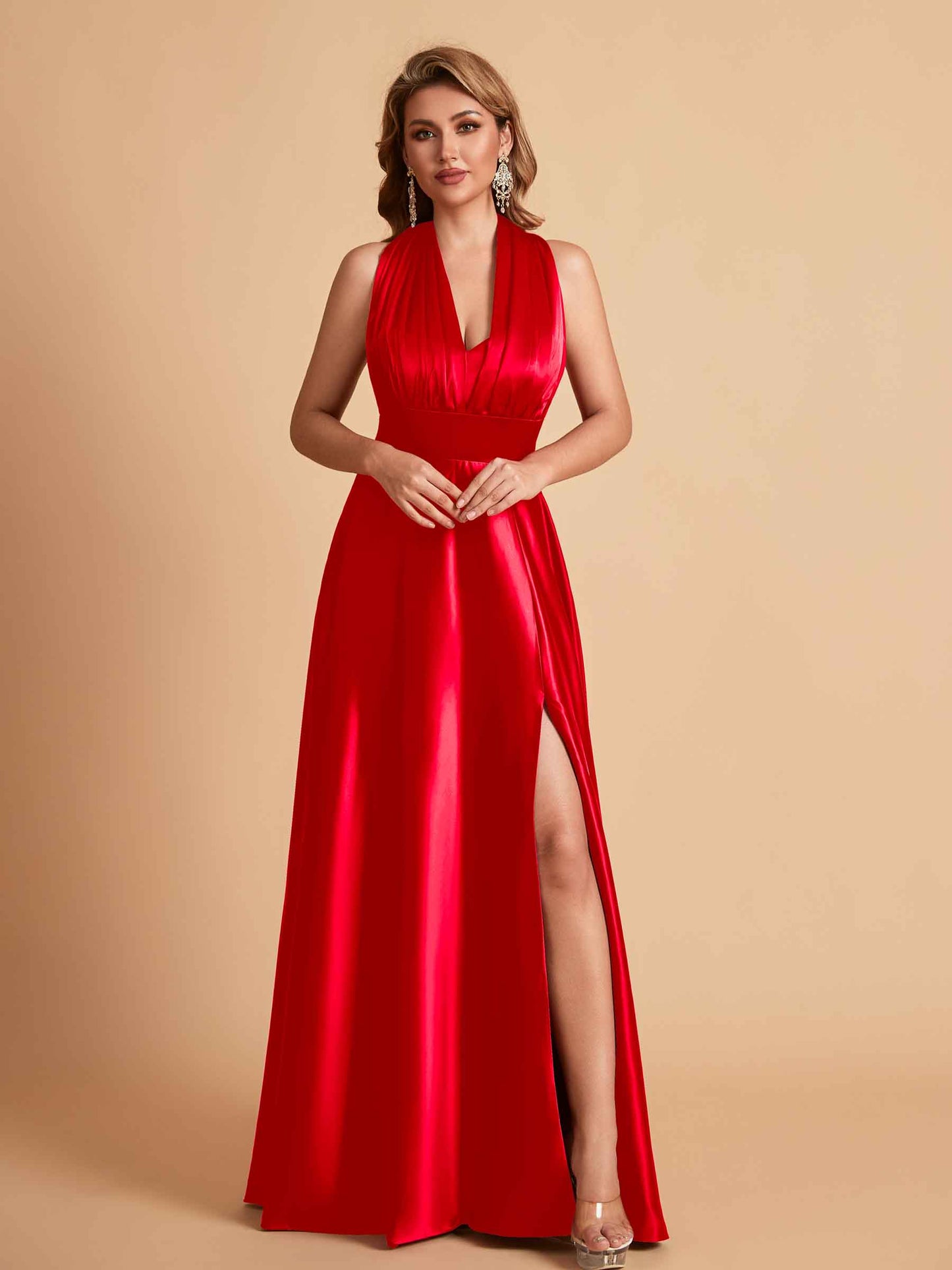 Sexy Satin A-line Convertible Side Slit Maxi Long Bridesmaid Dresses Online