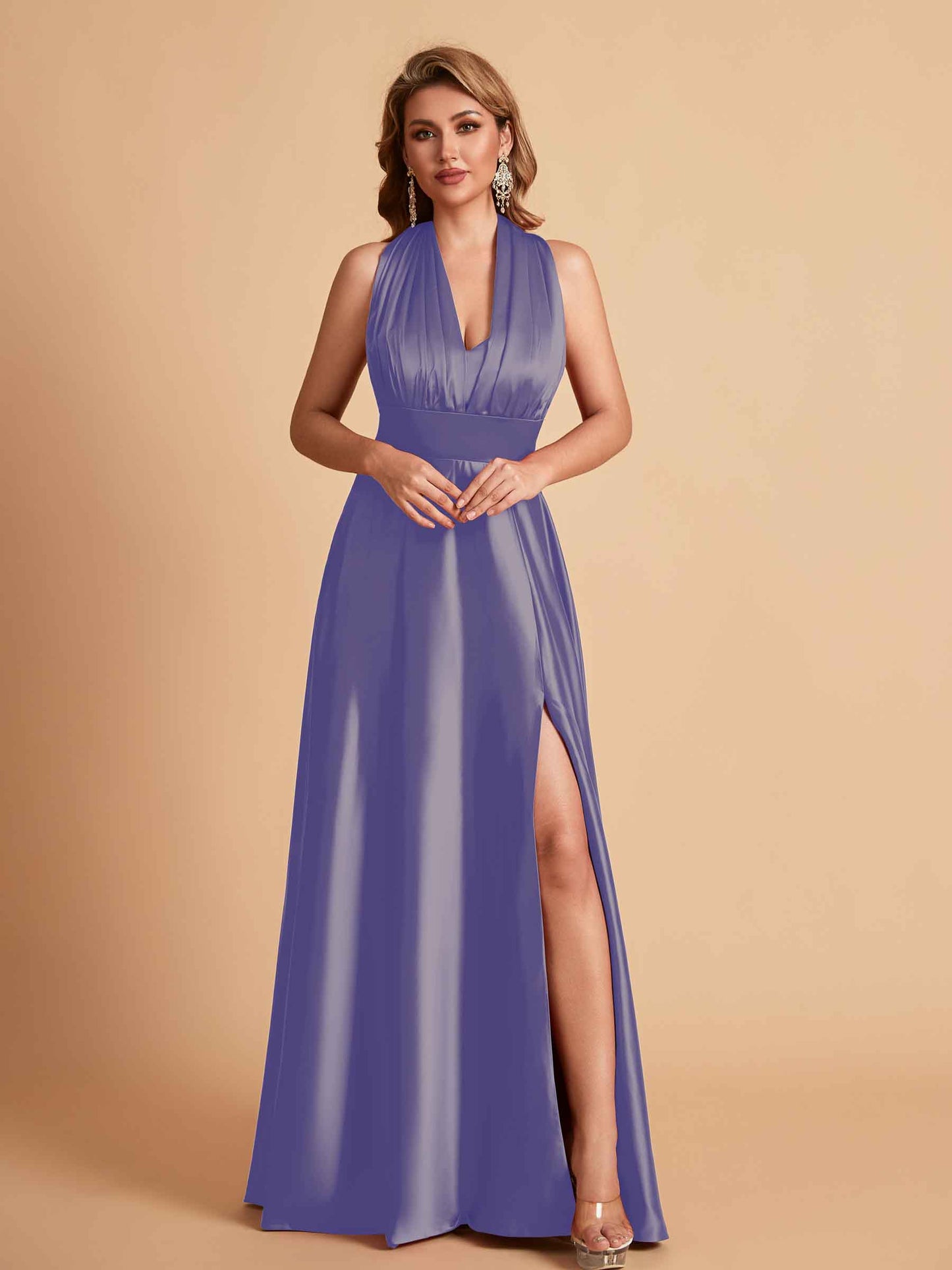Sexy Satin A-line Convertible Side Slit Maxi Long Bridesmaid Dresses Online