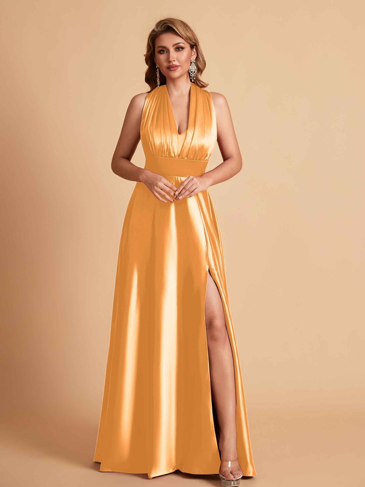 Sexy Satin A-line Convertible Side Slit Maxi Long Bridesmaid Dresses Online
