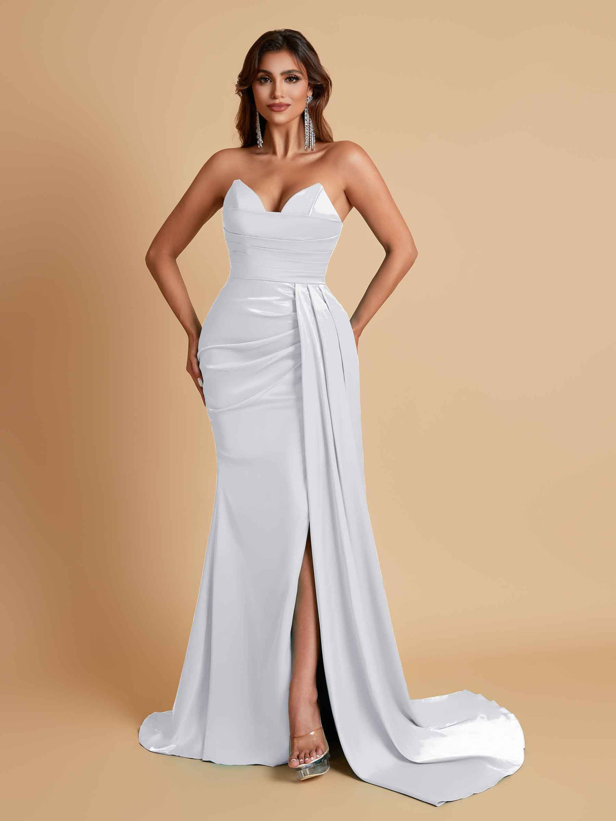 Gorgeous Strapless Soft Satin Side Slit Floor-Length Mermaid Bridesmaid Dresses