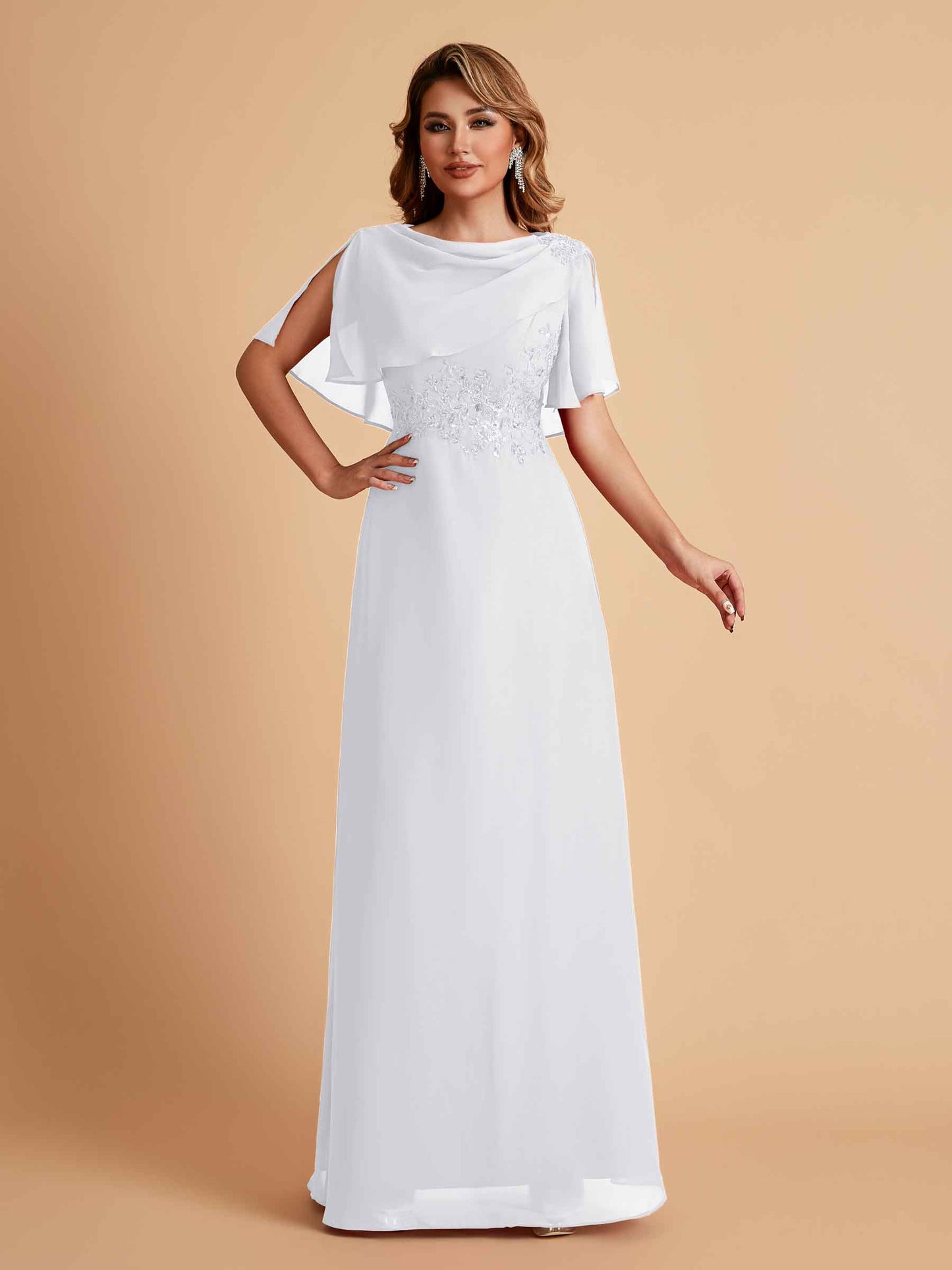 Elegant A-Line Chiffon Half Sleeves Jewel Mother of the Brides Dresses Online