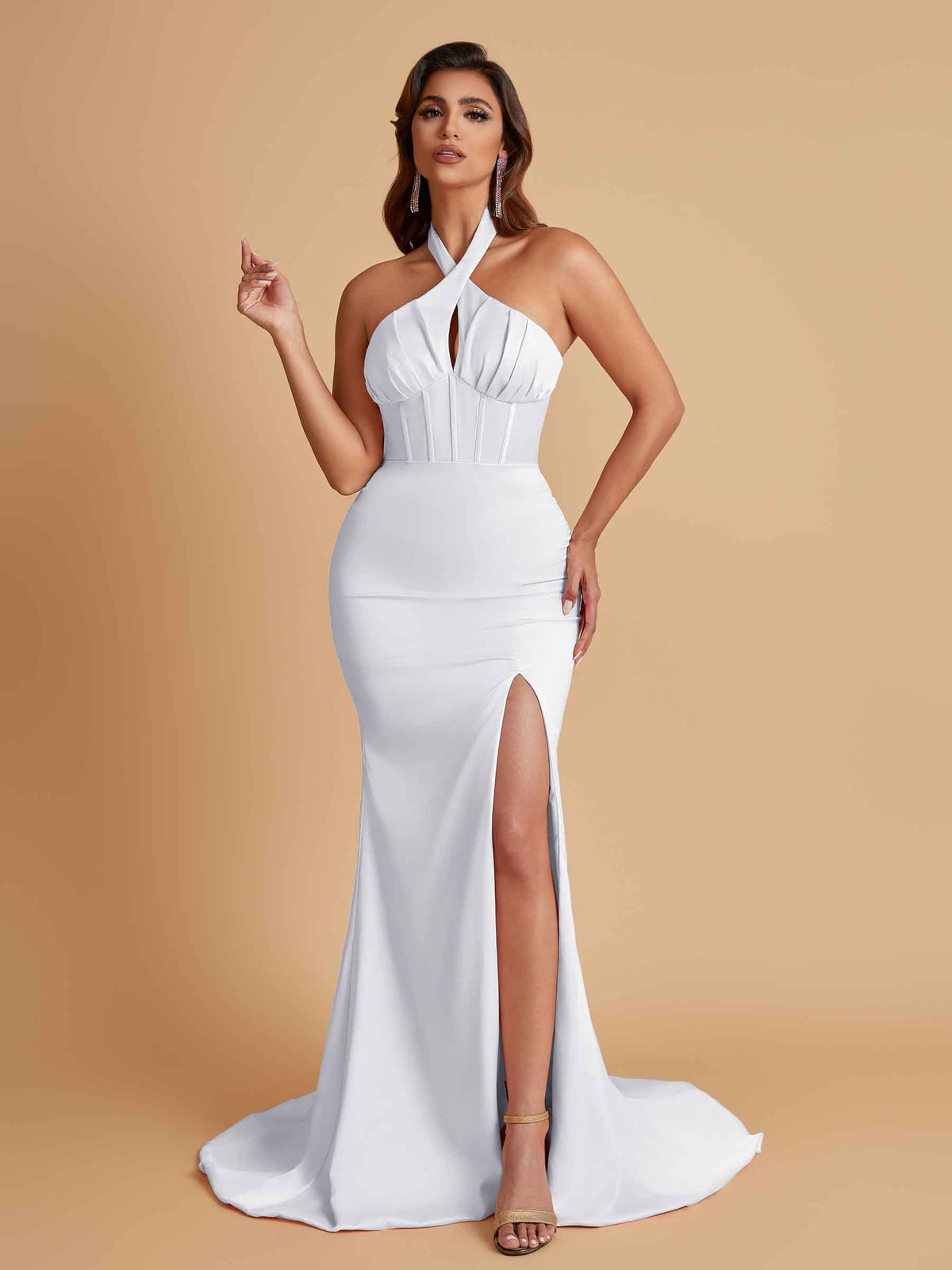 Elegant Soft Satin Mermaid Halter Side Slit Floor-Length Bridesmaid Dresses Online