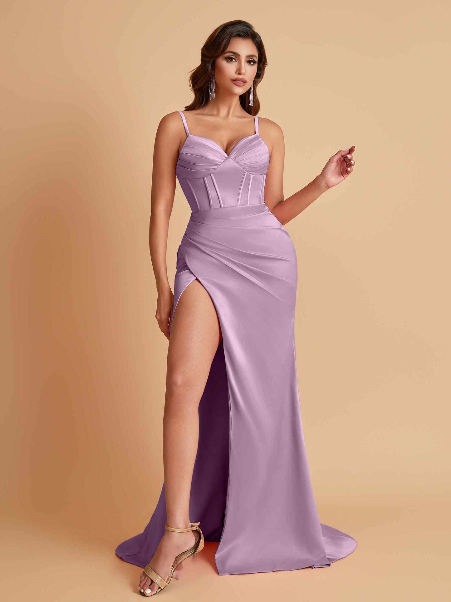 Simple Soft Satin Mermaid V-neck Floor-Length Mermaid Bridesmaid Dresses