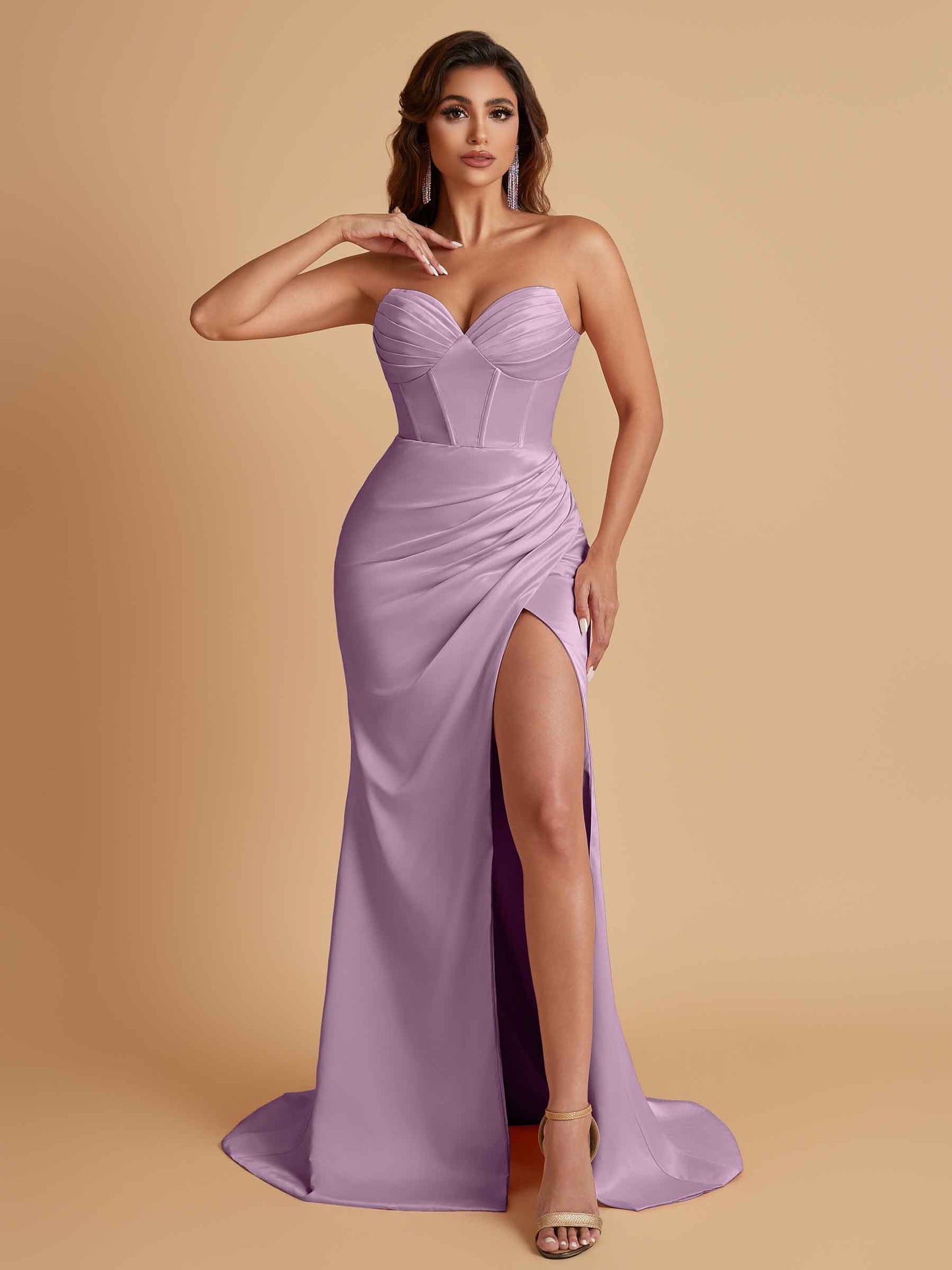 Elegant Soft Satin Mermaid V-neck Side Slit Floor-Length Bridesmaid Dresses Online