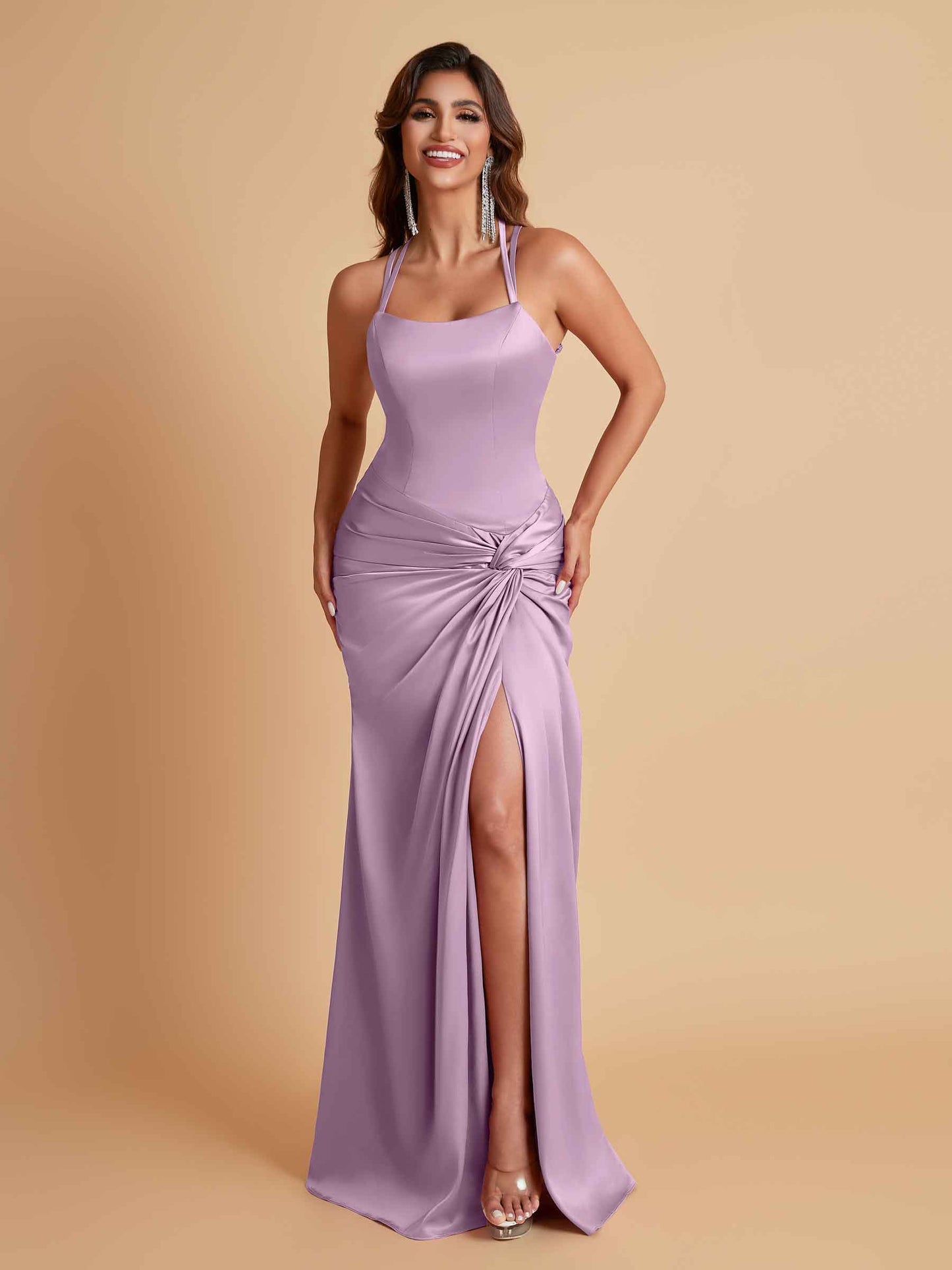 Gorgeous Square Criss Cross Soft Satin Side Slit Floor-Length Mermaid Bridesmaid Dresses