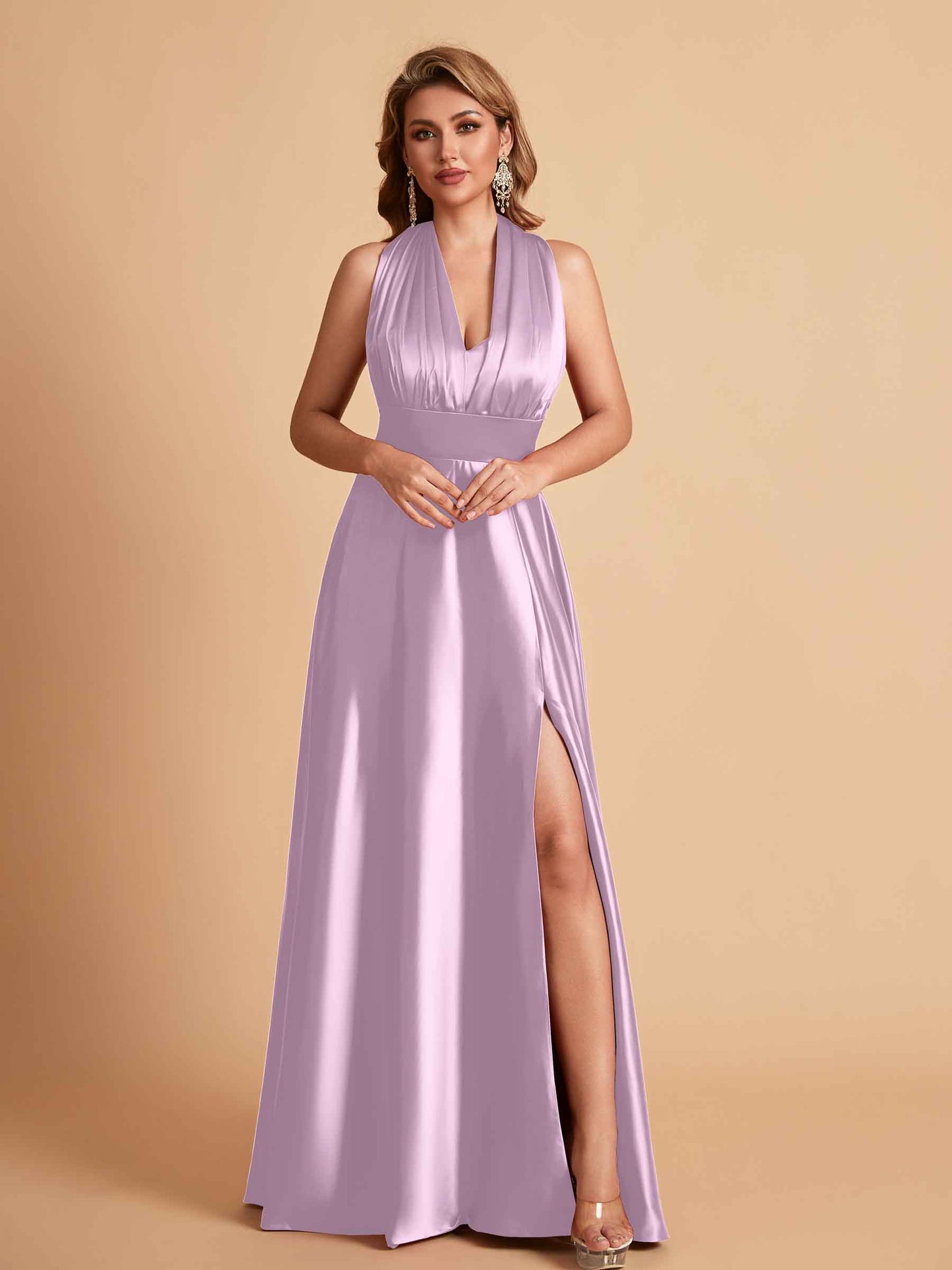 Sexy Satin A-line Convertible Side Slit Maxi Long Bridesmaid Dresses Online