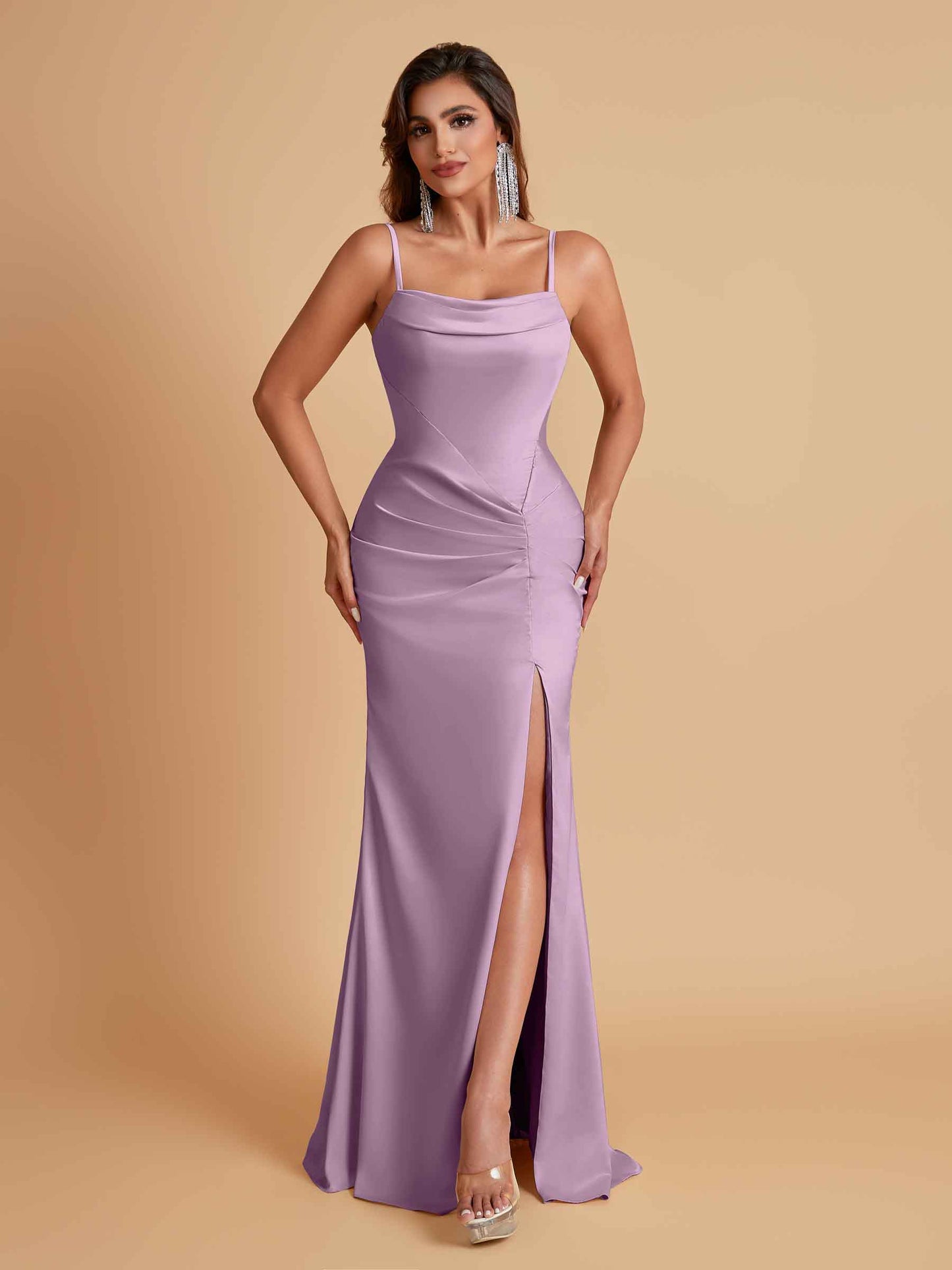 Gorgeous Spaghetti Straps Soft Satin Side Slit Floor-Length Mermaid Bridesmaid Dresses