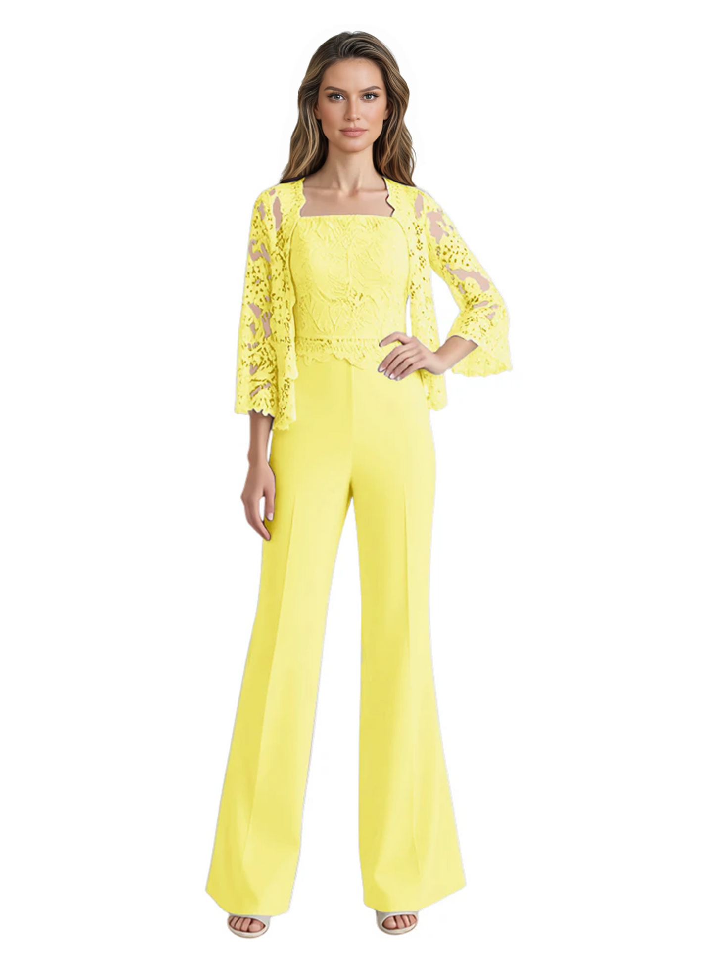 Mother of the Bride Jumpsuit with Lace Jacket 3/4 Sleeve Formal Pant Suit