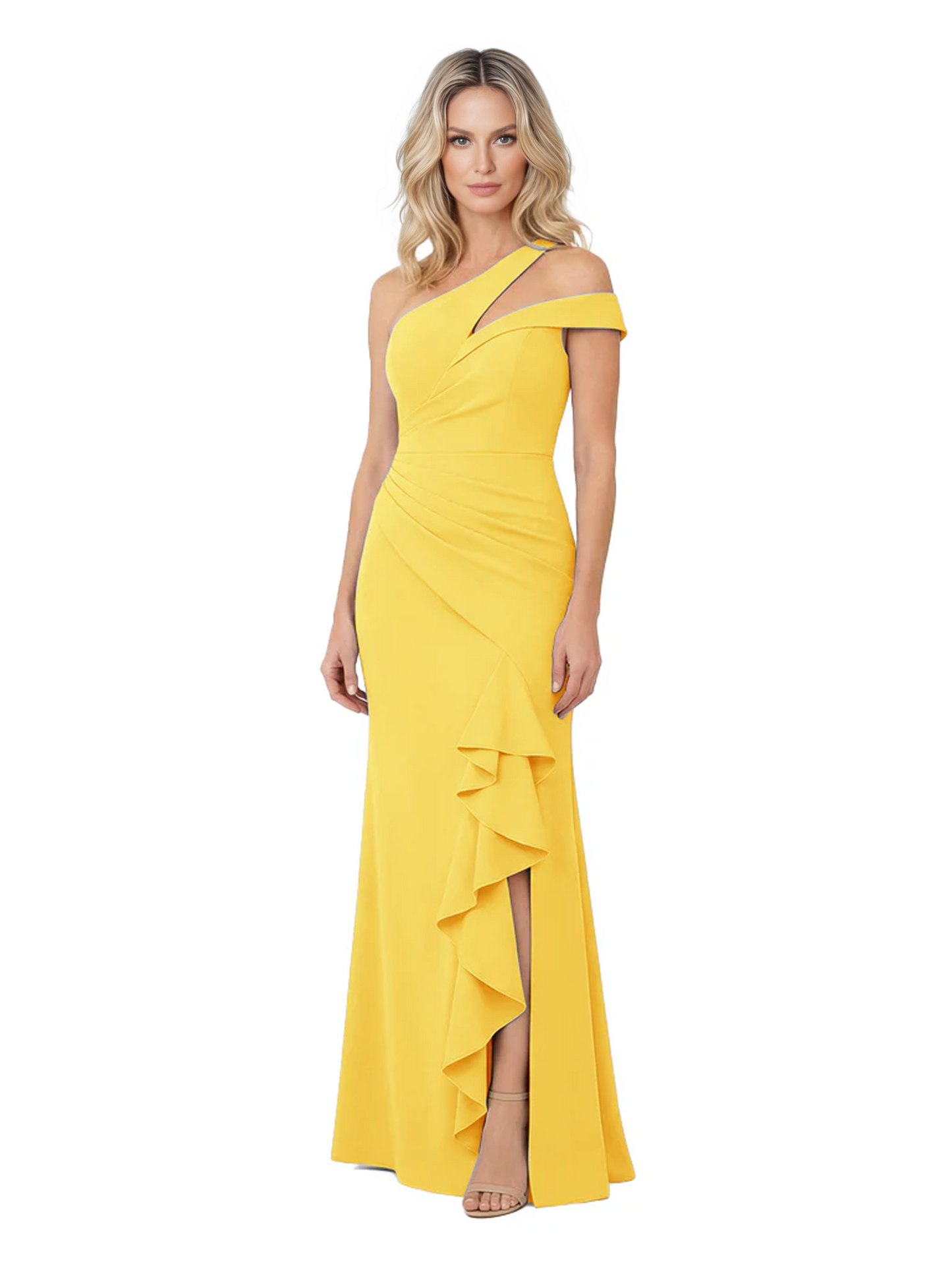 Modern Mother of Bride Dresses 2026 Asymmetric Neckline Ruffle Slit Gown