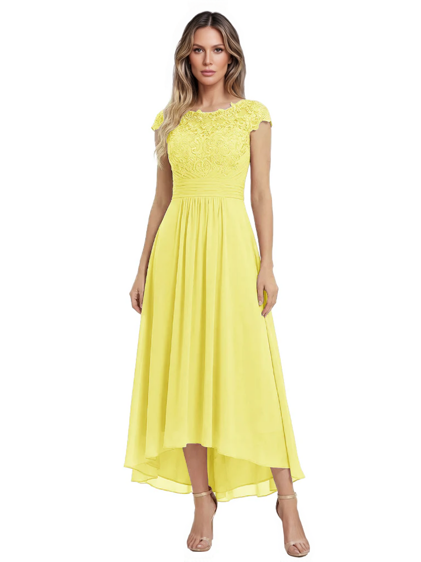 Elegant Evening Gown Trending 2026 Styles with Cap Sleeves High-Low Skirt