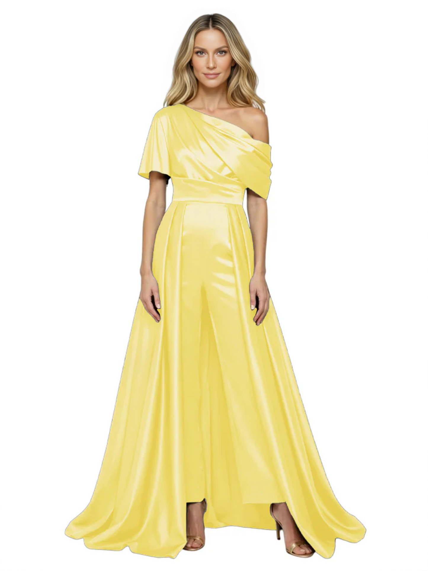 One Shoulder Mother of Bride jumpsuits Formal Gowns Floor Length Detachable Train