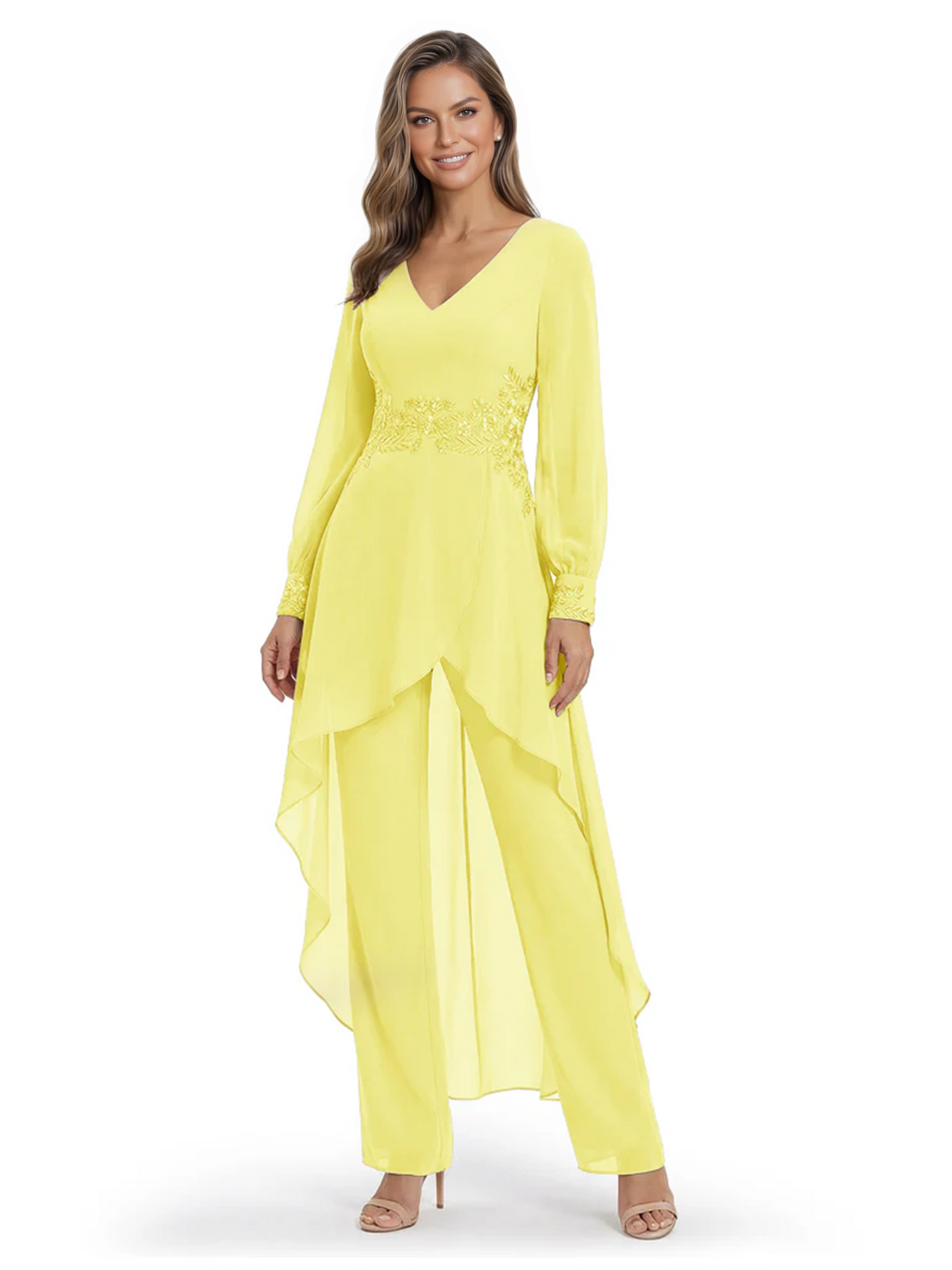 Luxury Black Formal Trousers Set High-Low Chiffon Top with Sparkling Beaded Detail