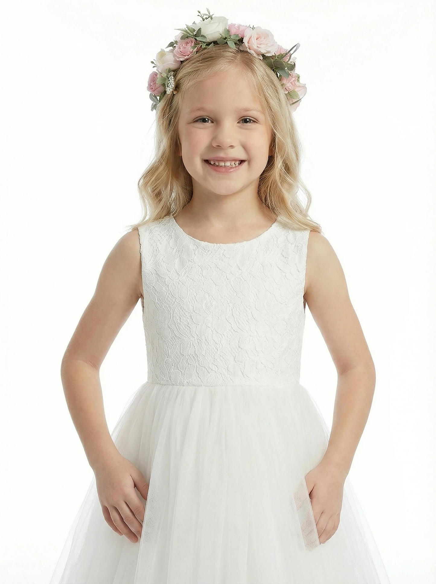 Tulle Sleeveless Lace Floor-length Princess Dress Flower Girl Dress Birthday Party Dresses