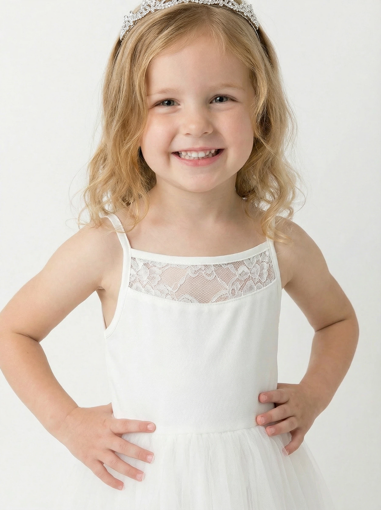 Lace Spaghetti Strap Square Princess Dress Flower Girl Dress Birthday Party Dresses