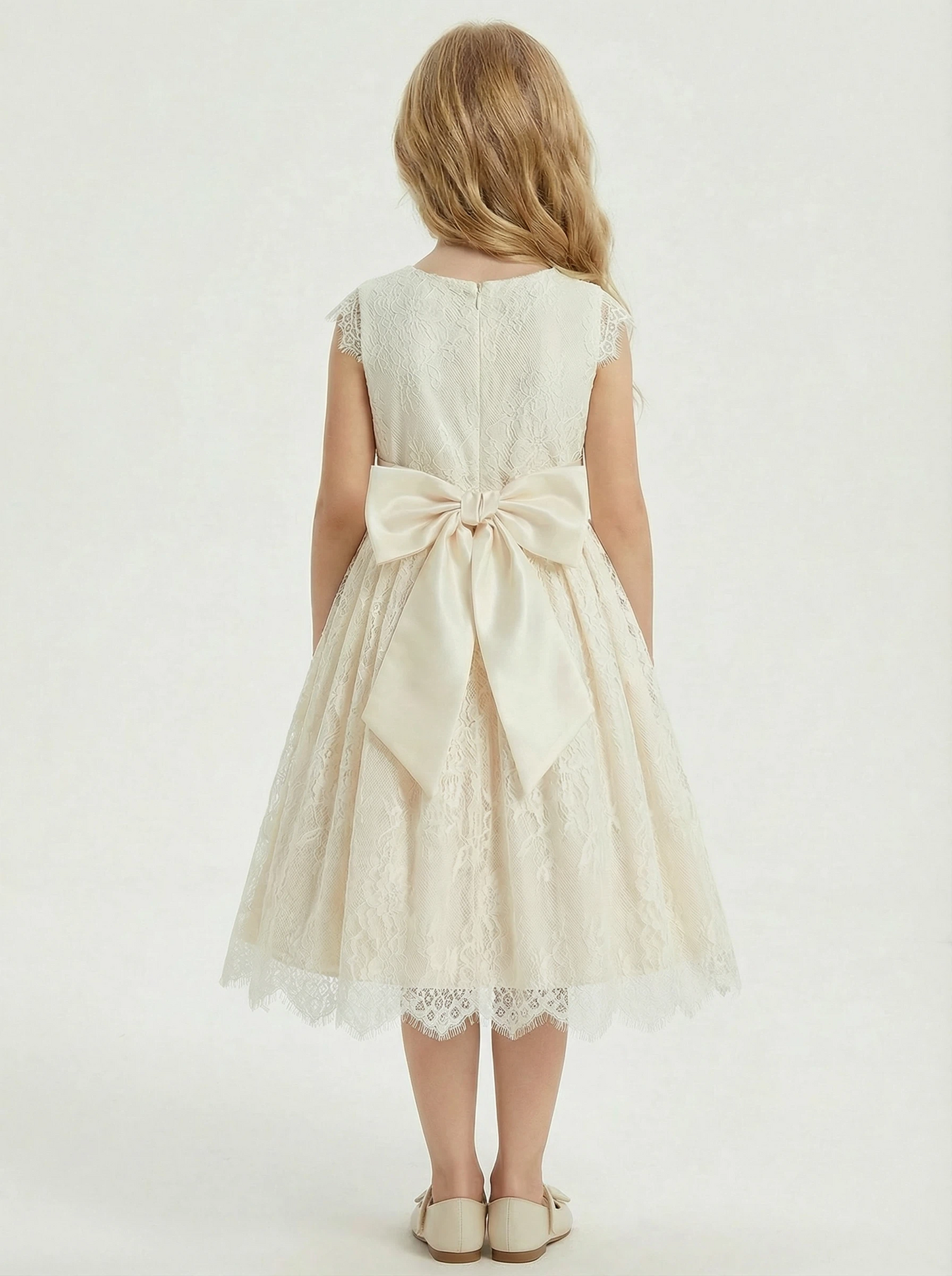Flower Girl Dress Tulle Scoop Neck Big Bow Back Ball Gown Knee Length Wedding Party Gown