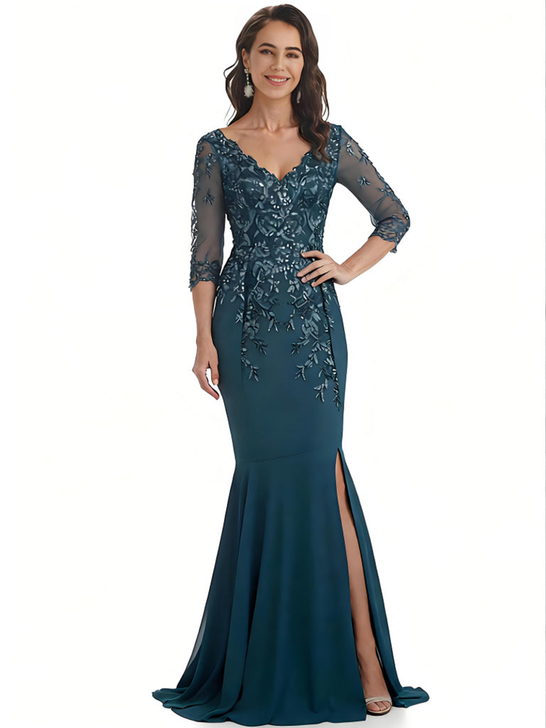 Mermaid Mother of The Bride Dresses V-Line Lace Wedding Dresses For Mom