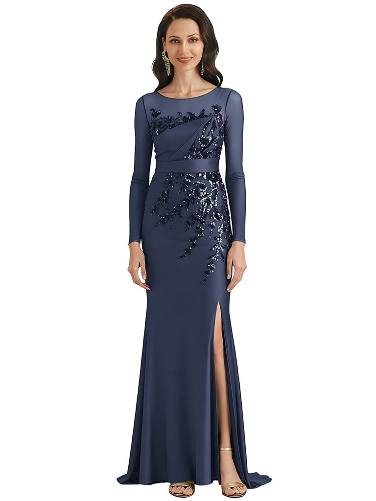 High Slit Mermaid Dresses Mother of The Groom Dresses Long Formal Long Sleeve Gowns