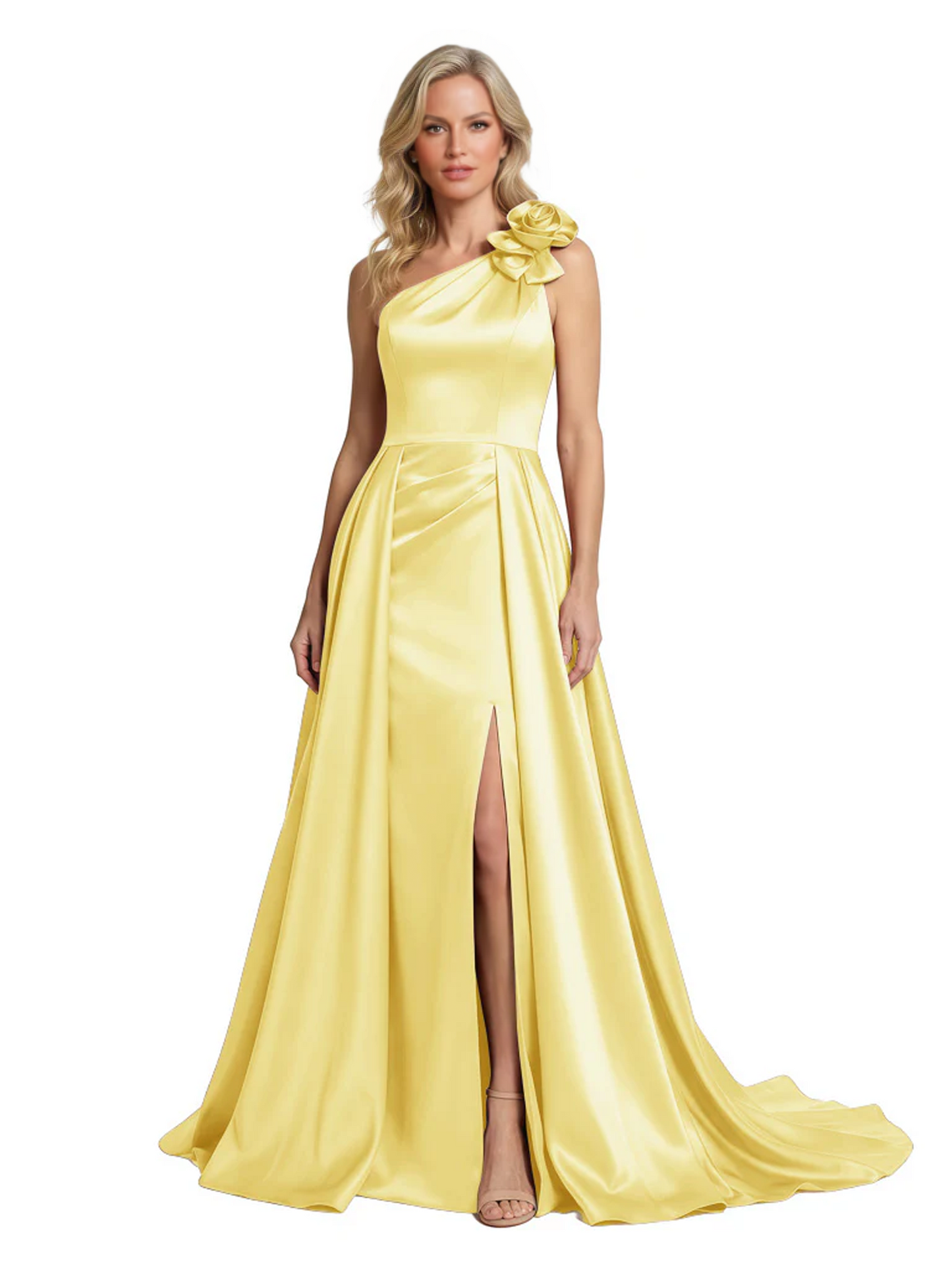 One Shoulder Sleeveless Mother of the Brides Dresses Floor Length Slit With Train