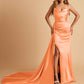 Sexy Satin Sheath Bridesmaid Dresses Strapless Sweetheart Side Slit With Train