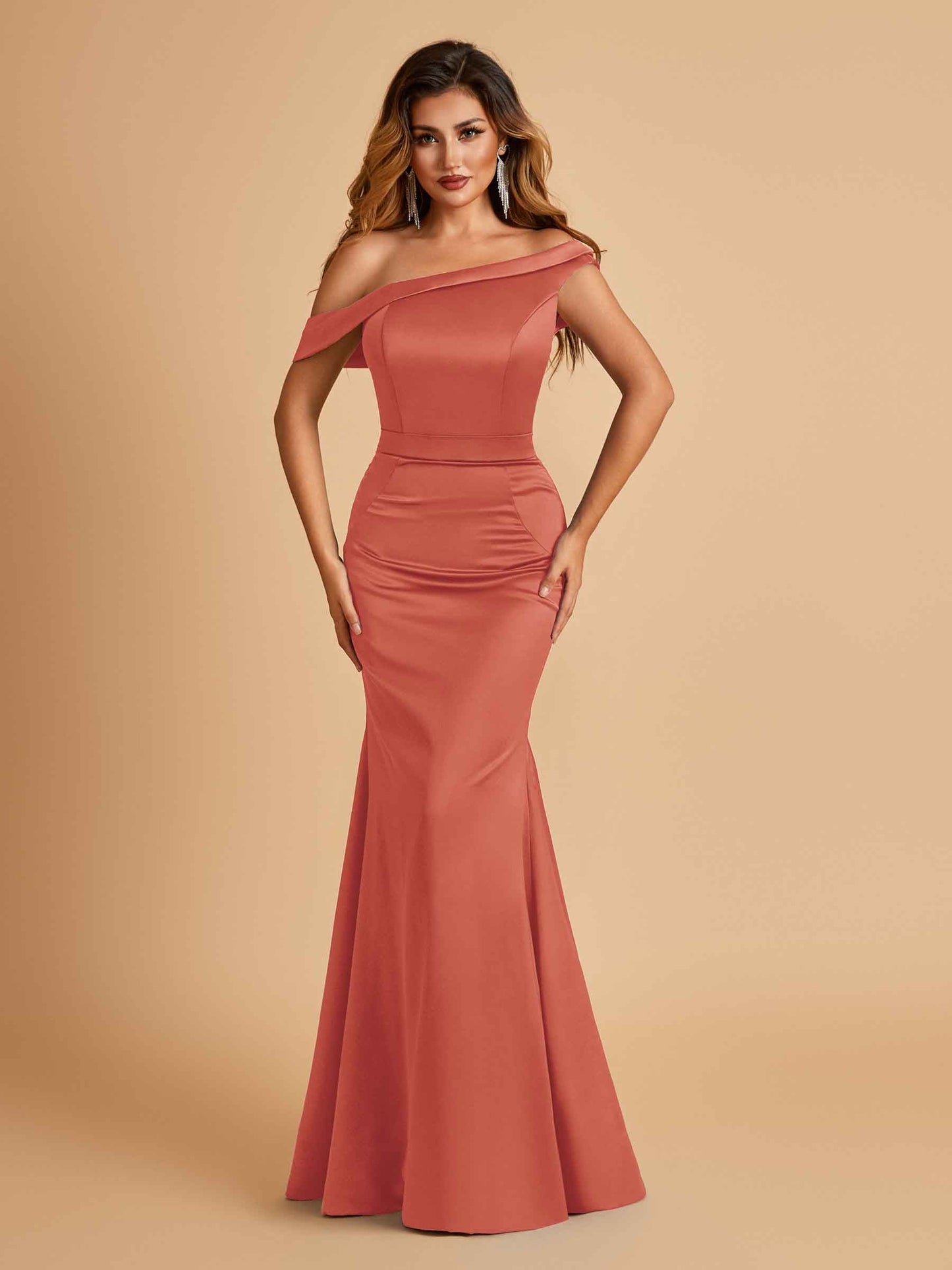 Charming Satin Off Shoulder Mermaid Prom Dresses Straps Floor Length