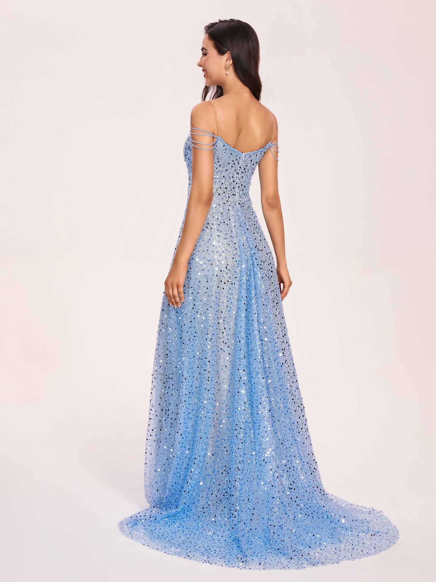 Sparkly Off-Shoulder Mermaid Prom Dress Applique Beaded Floor-Length Evening Dress