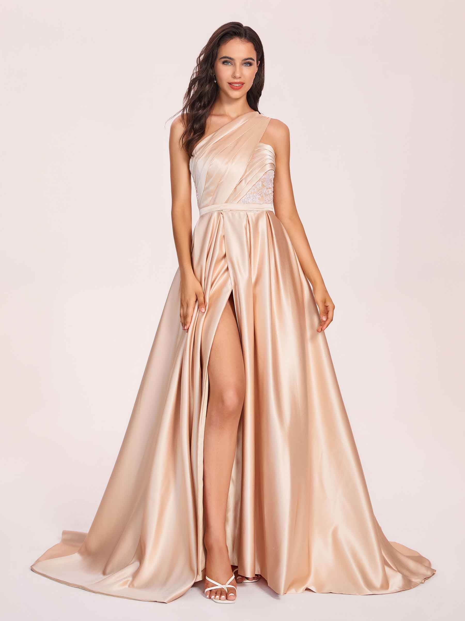 Elegant A-Line One Shoulder Satin Formal Cocktail Ladies Party Prom Dress, Custom Color Evening Dresses