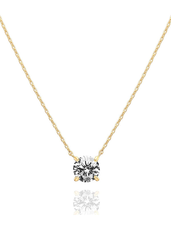 14K Gold Plated Crystal Solitaire 1.5 Carat CZ Dainty Choker Necklace For Women