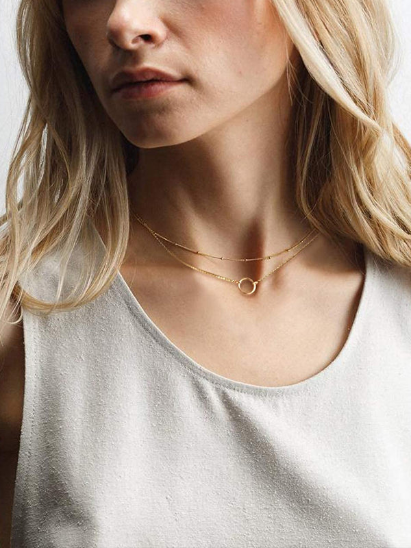 Two-Layered Necklace Pendant Handmade 18K Gold Plated Dainty Gold Choker Long Necklace