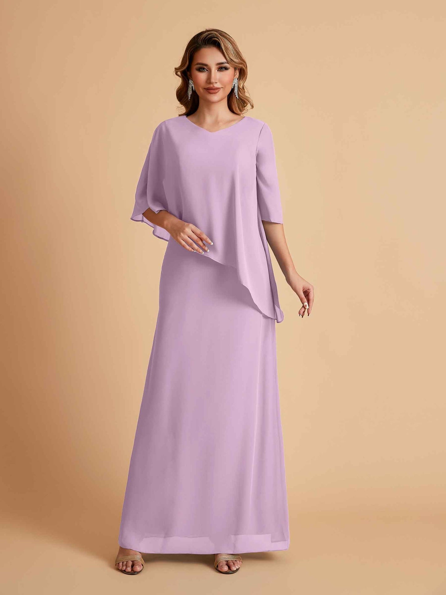 Elegant A-line Chiffon Half Sleeves V-neck Mother of the Brides Dresses Online