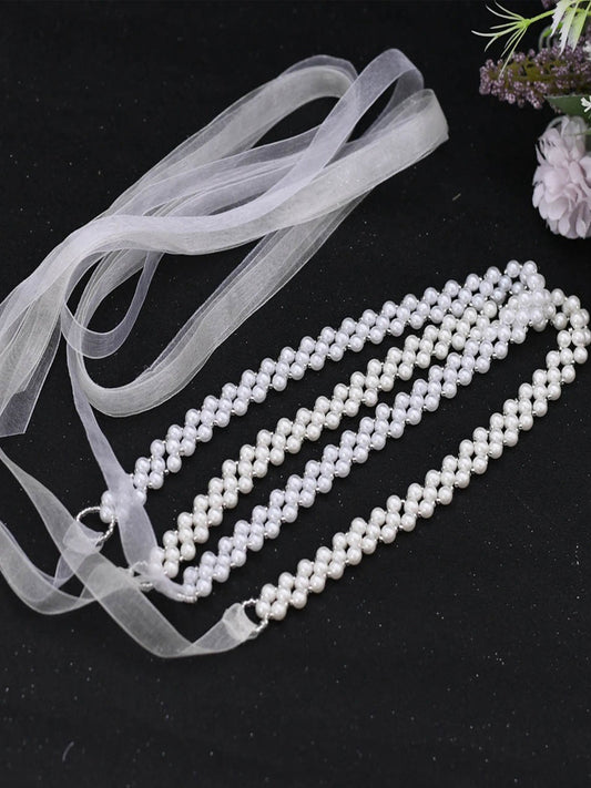 Simple Elegant Pearl Brides Sash For Wedding