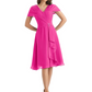 Mother of the Bride Dress Knee-Length V-Neck Chiffon Gown with Ruched Bodice