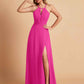 Stylish A-line Chiffon Halter Key-hole Open Back Floor Length Bridesmaid Dresses