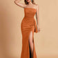 Sexy Strapless Satin Mermaid With Pleats Long Bridesmaid Dresses