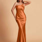 Sexy Silky Satin Sheath One Shoulder Comfy Long Bridesmaid Dresses
