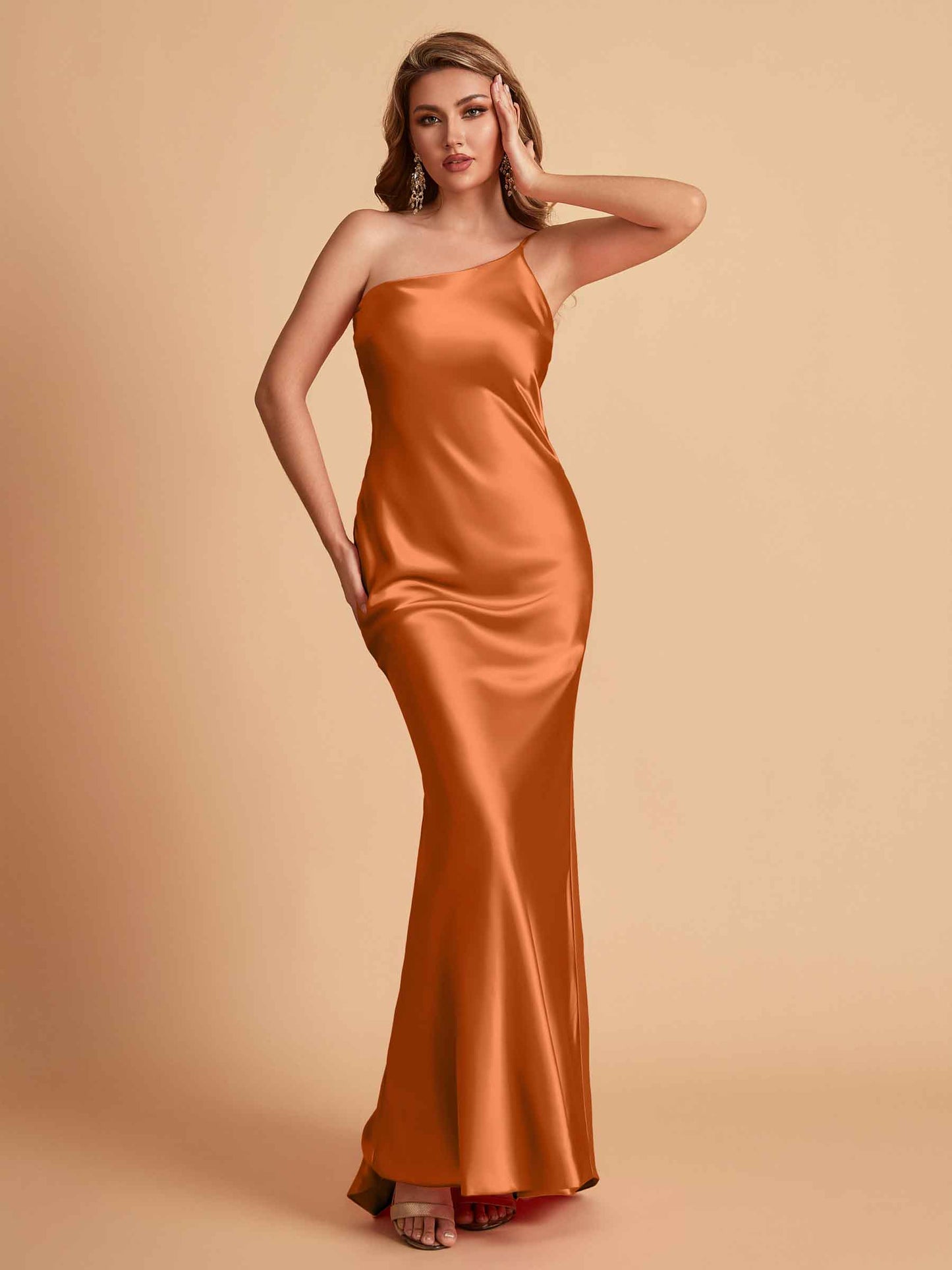 Sexy Silky Satin Sheath One Shoulder Comfy Long Bridesmaid Dresses