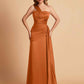 Sexy Satin Sheath One Shoulder With Train Elegant Long Bridesmaid Dresses