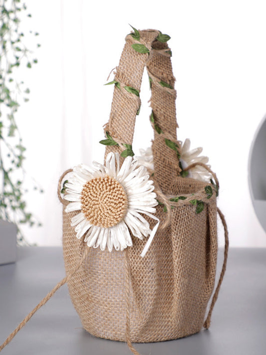 Retro Cotton Linen Flower Basket Flower Basket Rattan Daisy Decoration