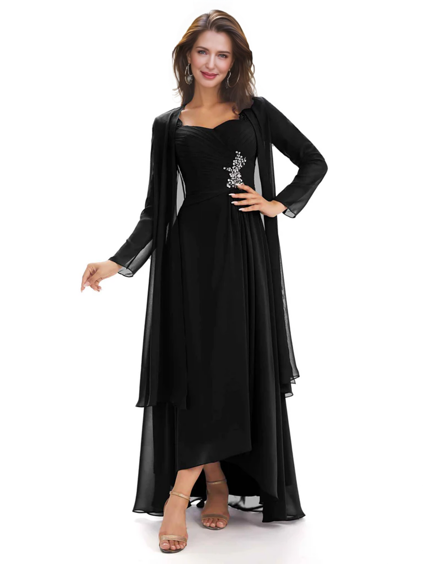 Elegant Asymmetric Neck Long A-Line Chiffon Mother of the Brides Dresses Mom Outfit