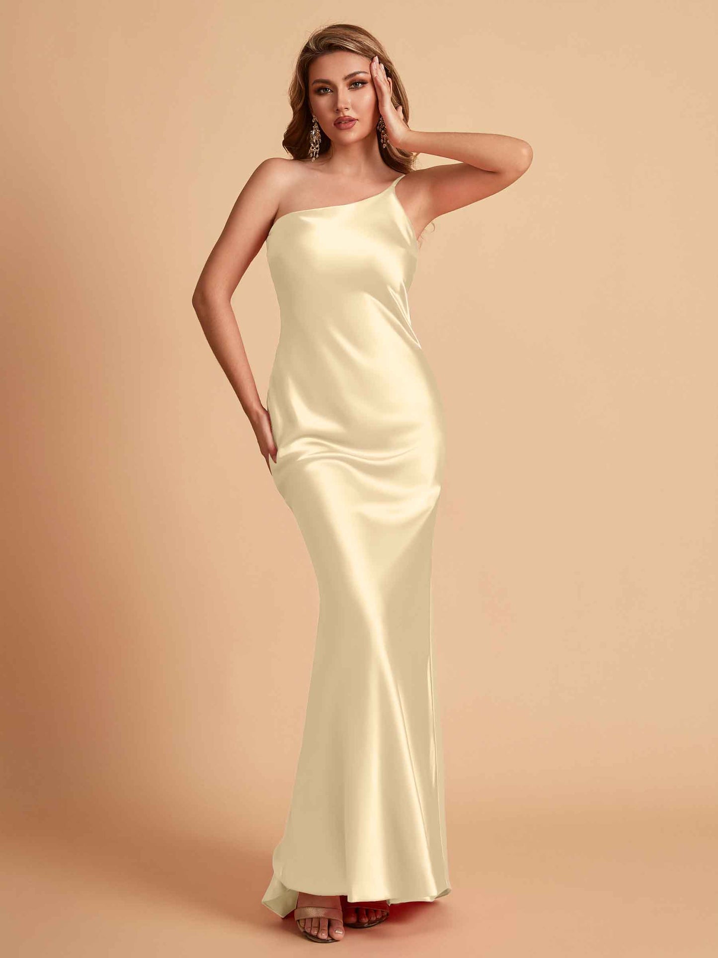 Sexy Silky Satin Sheath One Shoulder Comfy Long Bridesmaid Dresses