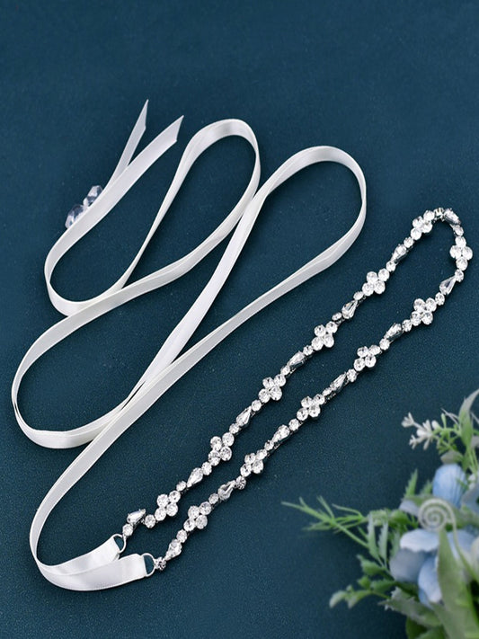 Simple Sparkly Beaded Thin Brides Sash For Wedding