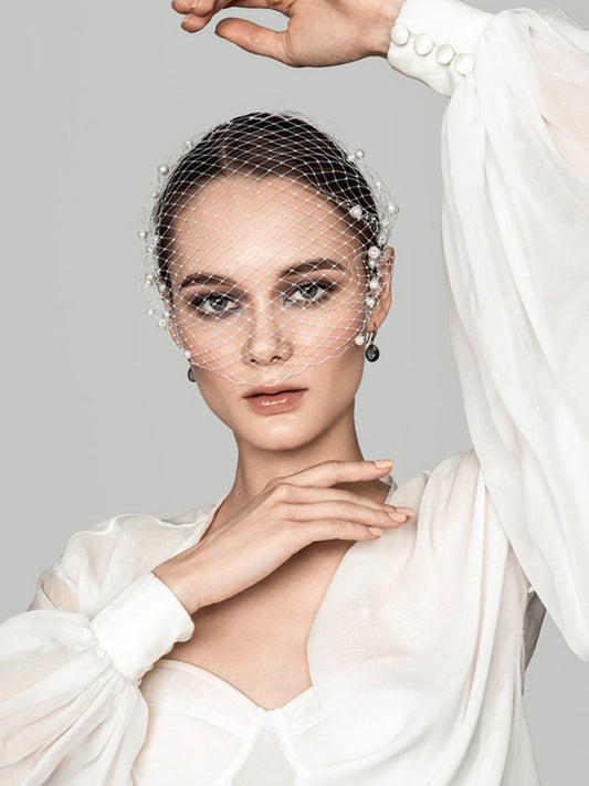 Elegant Simple Pearl Hair Comb Style Bridal Veil, VA05