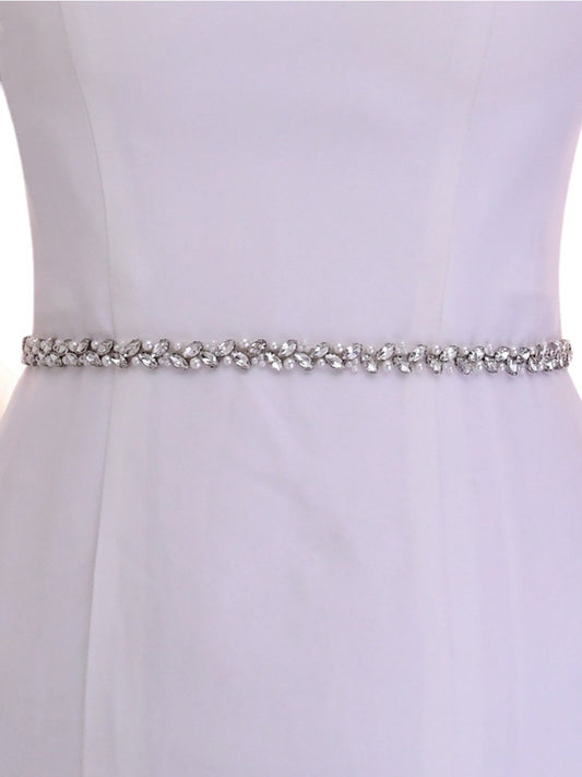 Sparkly Luxury Beaded Thin Brides Sash For Wedding