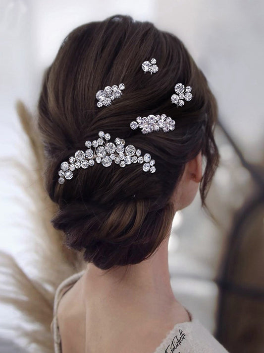 Sparkly Rhinestone Hair Accessories Hairpin Handmade Hair Comb Headwear Set