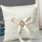Off White Wedding Ring Pillow Set Bow Knot Lace Decoration