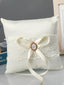 Off White Wedding Ring Pillow Set Bow Knot Lace Decoration