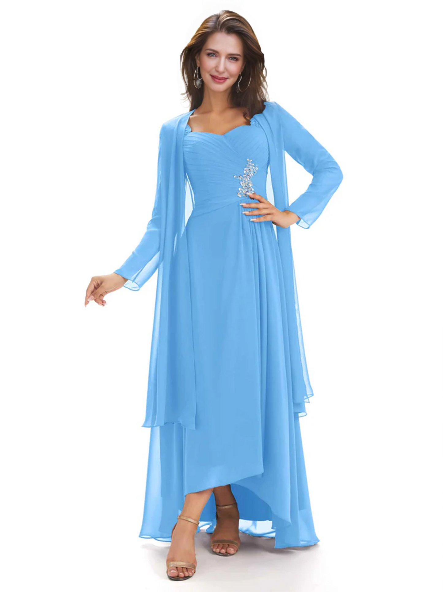 Elegant Asymmetric Neck Long A-Line Chiffon Mother of the Brides Dresses Mom Outfit